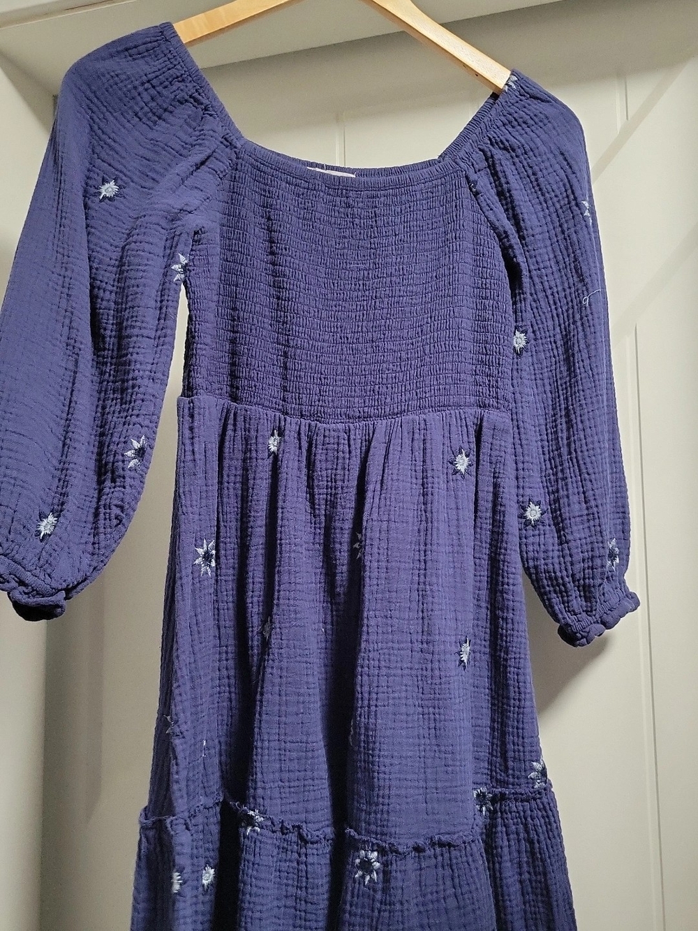 Jolt Navy Blue Embroidered Peasant Midi Dress